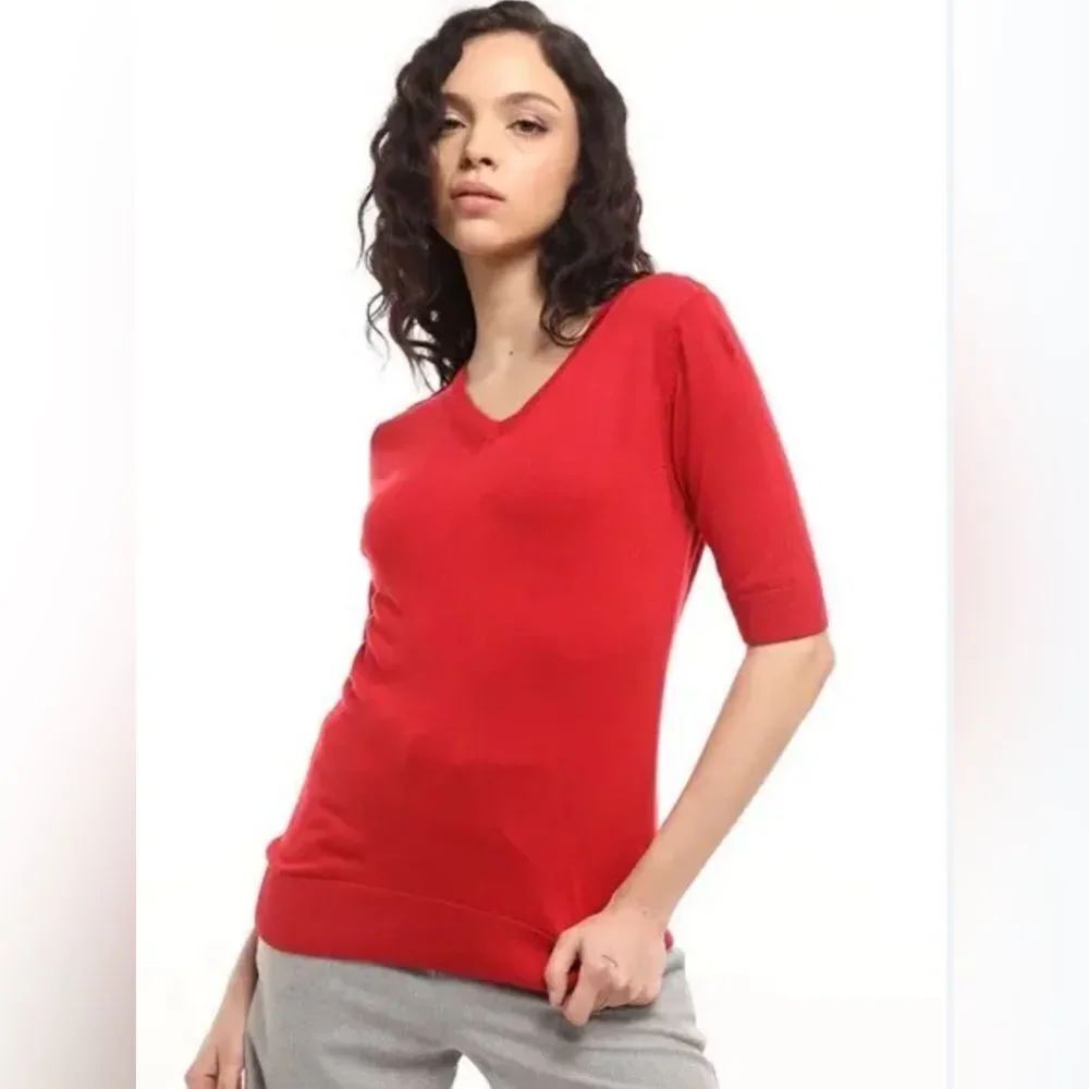 Banana Republic Scarlet Merino Wool V-Neck Seam Front Knit Sweater Size XS